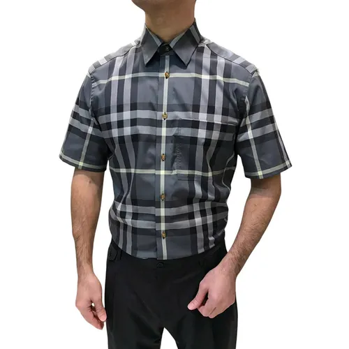 Thời trang Burberry Áo sơ mi - Áo Sơ Mi Cộc Tay Nam Burberry Vintage Check Printed 8092940 Màu Xám Size XS - Vua Hàng Hiệu
