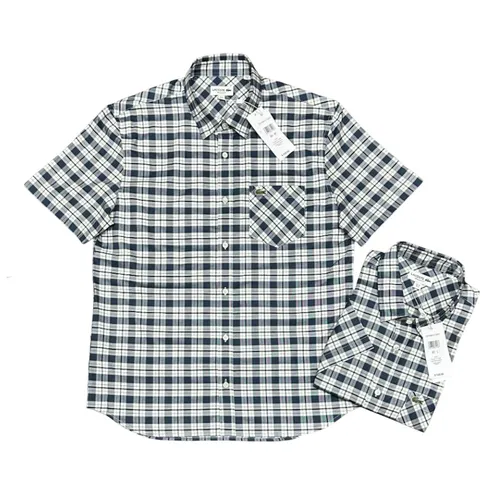 Thời trang Đen trắng Áo sơ mi - Áo Sơ Mi Cộc Tay Nam Lacoste Men's Cotton Shirt Màu Đen Trắng - Vua Hàng Hiệu