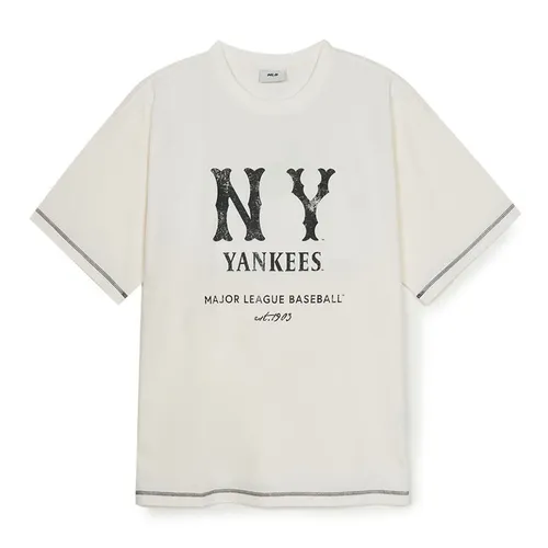 MLB Korea - Áo Thun MLB Basic Coopers Logo Mega Overfit Functional Short Sleeve T-Shirt New York Yankees 3ATSB1153-50IVS Màu Trắng Kem - Vua Hàng Hiệu