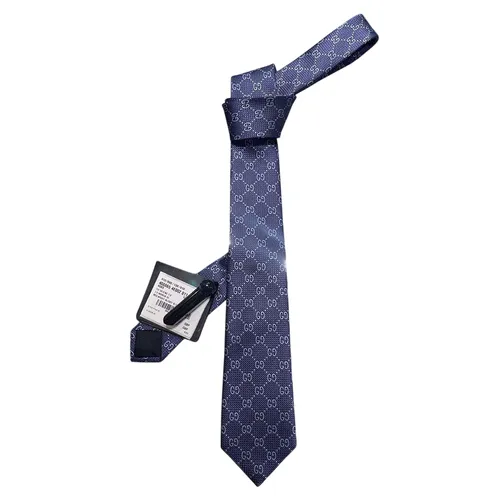 Thời trang Gucci - Cà Vạt Nam Gucci GG Pattern Silk Tie 408865 Màu Xanh Navy - Vua Hàng Hiệu