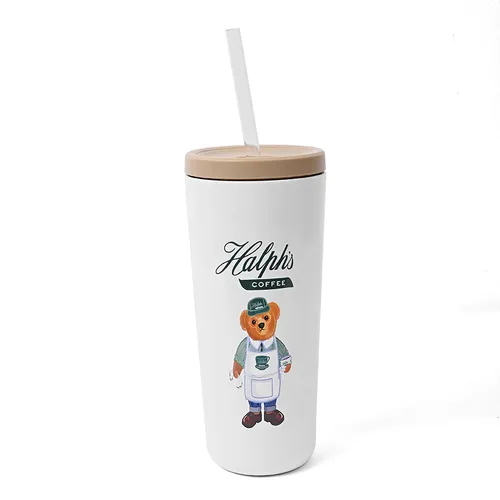 Ralph Lauren - Cốc Giữ Nhiệt Ralph Lauren Coffee Barista Polo Bear Tumbler Màu Trắng 710ml - Vua Hàng Hiệu