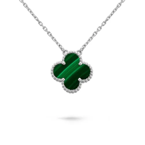Trang sức Van Cleef & Arpels Dây chuyền - Dây Chuyền Nữ Van Cleef & Arpels Alhambra Necklace Màu Bạc Xanh Size 15mm - Vua Hàng Hiệu