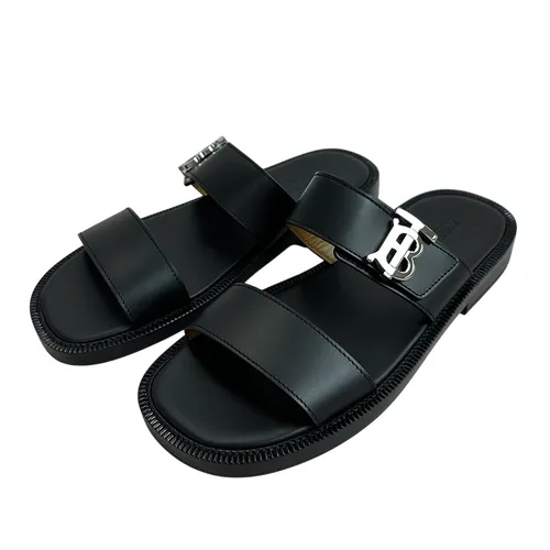 Dép Nam Burberry TB Logo Monogram Motif Leather Sandals Màu Đen Size 40 - Dép - Vua Hàng Hiệu