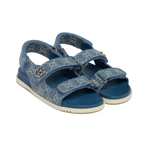 Dép Gucci - Dép Sandal Nữ Gucci 771575FACUO 4646 Women's Double G Monogram Màu Xanh Blue Size 36 - Vua Hàng Hiệu