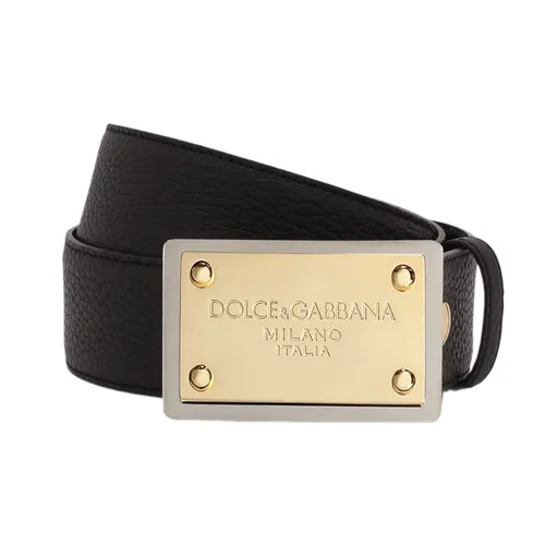 Thắt lưng - Thắt Lưng Nam Dolce & Gabbana D&G Grainy Calfskin Belt BC4676AY98780999 Màu Đen - Vàng Size 90 - Vua Hàng Hiệu