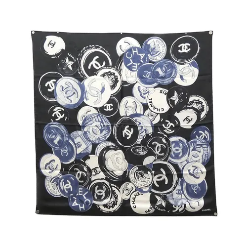 Thời trang Nữ Đen - Khăn Chanel Silk Black Monogram Printed Scarf Màu Đen - Vua Hàng Hiệu