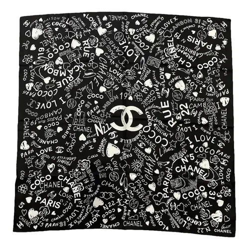 Thời trang Chanel - Khăn Nữ Chanel Silk Scarf Black Màu Đen Họa Tiết - Vua Hàng Hiệu