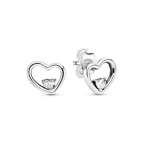 Trang sức - Khuyên Tai Nữ Pandora Asymmetrical Heart Stud Earrings With Clear Cubic Zirconia 297813CZ Màu Bạc - Vua Hàng Hiệu