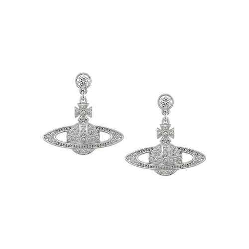 Vivienne Westwood Khuyên tai Đồng thau, pha lê Anh - Khuyên Tai Nữ Vivienne Westwood Mini Bas Relief Drop Earrings Silver-Tone 62020025W110W110 Màu Bạc - Vua Hàng Hiệu
