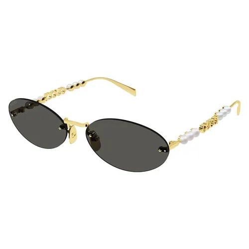 Kính mắt Gucci Kính chống nắng/Sunglasses - Kính Mát Nữ Gucci Oval Frame Sunglasses GG1922S 001 Màu Xám Vàng - Vua Hàng Hiệu