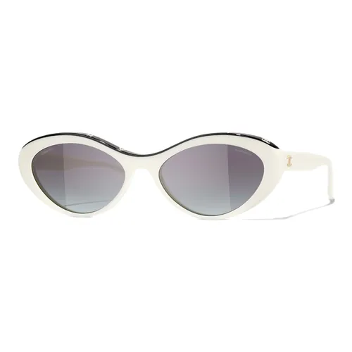 Kính Mắt Nữ Chanel Oval Sunglasses Acetate A71341 X08101 S6361 Màu Trắng Đen - Kính mắt - Vua Hàng Hiệu