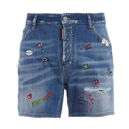 DSquared2 Nam Quần shorts 98% Cotton, 2% Elastane - Quần Short Nam Dsquared2 Funny Prints Denim Shorts S74MU0482S30342470 Màu Xanh Size 50 - Vua Hàng Hiệu