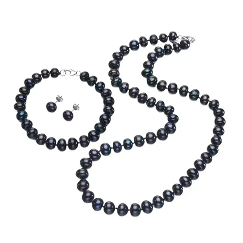 Trang sức Đen - Set Dây Chuyền, Vòng Tay, Khuyên Tai Nữ Kya Jewel Starless Night Pearl JS5 Màu Đen - Vua Hàng Hiệu