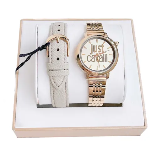 Set Đồng Hồ Nữ Just Cavalli Women's Champagne Dial Leather Watch Màu Vàng Hồng