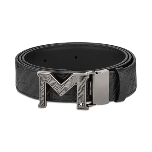 Thắt lưng Montblanc Nam - Thắt Lưng Nam Montblanc M Buckle Embossed Black/Plain Black 35 Mm Reversible Leather Belt Màu Đen - Vua Hàng Hiệu