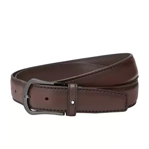 Thắt lưng Montblanc Nam - Thắt Lưng Nam Montblanc MB126038 - Rounded Matte Stainless Steel Black PVD Pin Buckle Belt Màu Nâu - Vua Hàng Hiệu