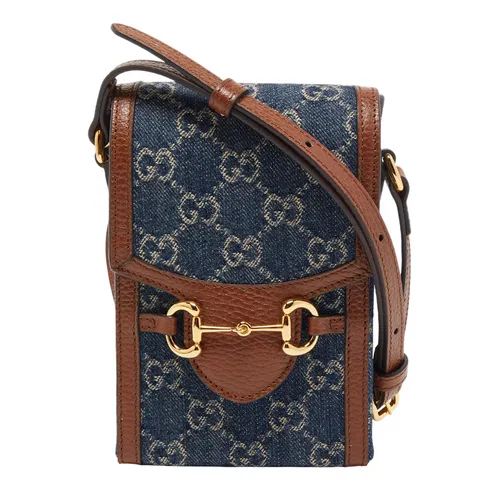 Túi xách Gucci - Túi Đeo Chéo Gucci Horsebit 1955 Mini Denim And Leather Crossbody Bag Màu Nâu/Xanh - Vua Hàng Hiệu