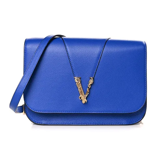 Túi xách Versace Nữ - Túi Đeo Chéo Nữ Versace Women's Blue 100% Leather V-Logo Crossbody Shoulder Bag Màu Xanh Blue - Vua Hàng Hiệu
