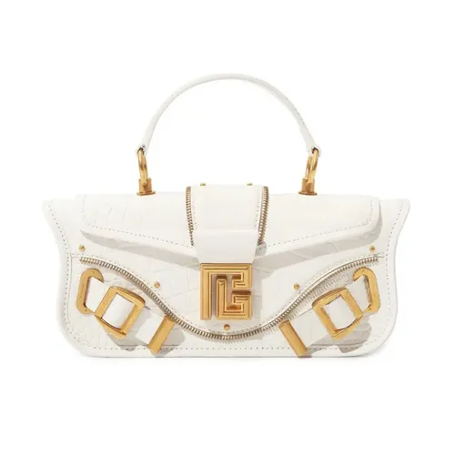 Túi xách Trắng Pháp - Túi Đeo Vai Nữ Balmain Blaze Clutch Bag In Crocodile-Embossed Màu Trắng - Vua Hàng Hiệu