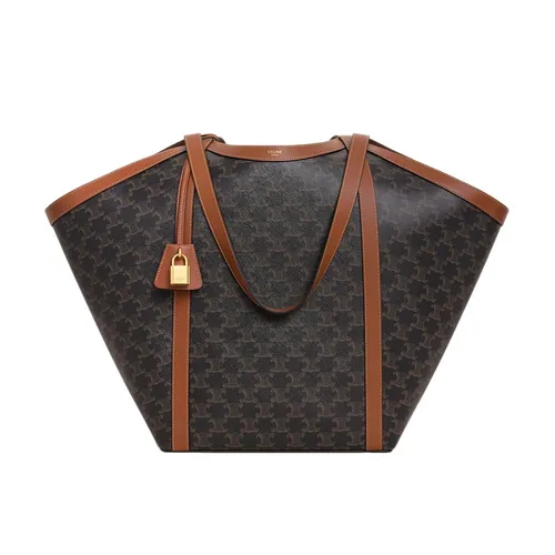 Celine - Túi Xách Tay Nữ Celine Large Cabas In Triomphe Canvas And Calfskin Màu Nâu - Vua Hàng Hiệu