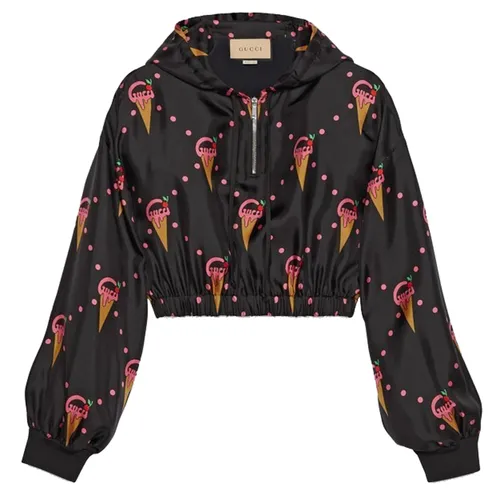 Thời trang Gucci - Áo Hoodie Nữ Gucci Silk With Ice Cream Print Black 731143XJE9P1082 Màu Đen Họa Tiết Size XS - Vua Hàng Hiệu