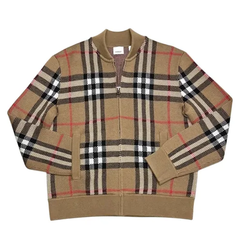 Thời trang Áo khoác - Áo Khoác Nam Burberry Knitt Vintage Check Printed 80911641 Màu Nâu Kẻ Size S - Vua Hàng Hiệu