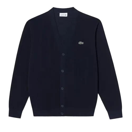 Thời trang Nam - Áo Len Cardigan Nam Lacoste Men's Lecture Pique Solid Cardigan AH203E 54G 166 Màu Xanh Navy Size S - Vua Hàng Hiệu