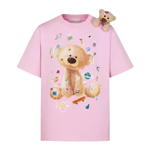 Thời trang - Áo Phông Nữ 13 De Marzo Bear Sticker In Pink DE01900PINK Tshirt Màu Hồng Size S - Vua Hàng Hiệu