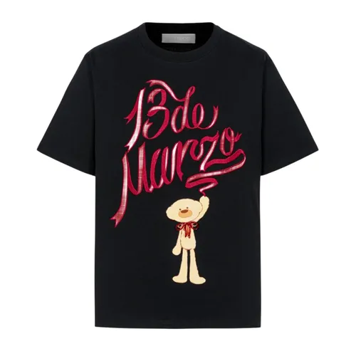 Thời trang - Áo Phông Nữ 13 De Marzo Doozoo Checked Ribbon In Black DE01855BKS Tshirt Màu Đen Size S - Vua Hàng Hiệu