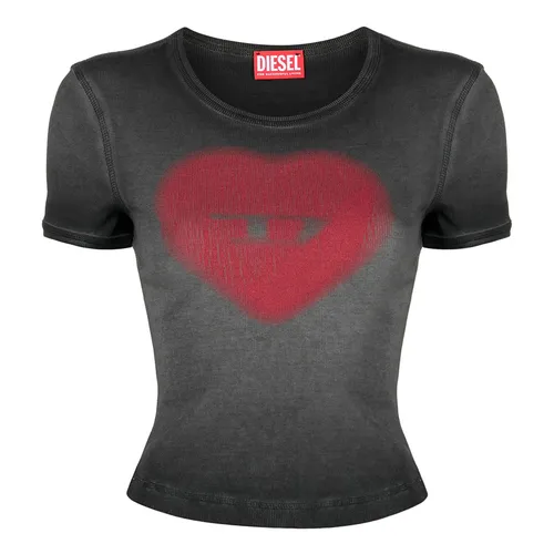 Áo Phông Nữ Diesel Logo Heart-print Faded A12836 0SQAD 9XXXY Tshirt Màu Đen Size S