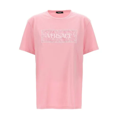 Thời trang Nữ - Áo Phông Nữ Versace Logo T-Shirt Màu Hồng Size 40 - Vua Hàng Hiệu