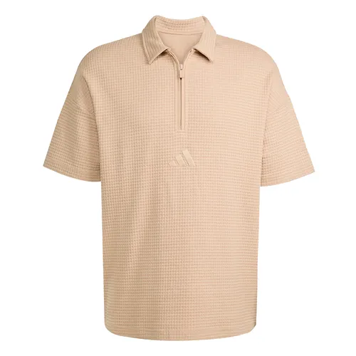 Áo Polo Nam Adidas All SZN Half-Zip Shirt In Waffle Knit JL6546 Màu Nâu Be Size XS