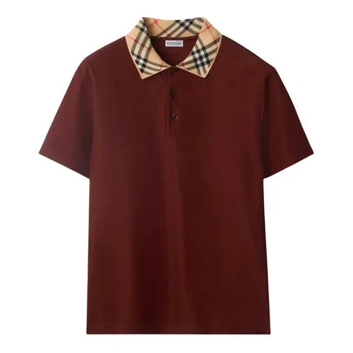 Thời trang - Áo Polo Nam Burberry Check Collar Cotton Burgundy 8110945 Màu Đỏ Đô Size S - Vua Hàng Hiệu