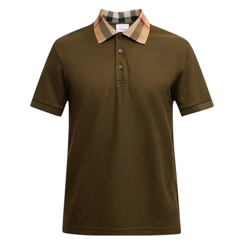 Thời trang Burberry Áo Polo - Áo Polo Nam Burberry Men's Cody Check-Collar Polo Shirt Màu Xanh Olive Size XS - Vua Hàng Hiệu