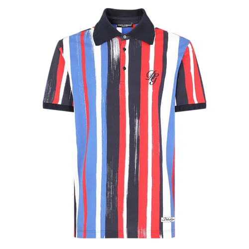 Thời trang Áo Polo - Áo Polo Nam Dolce & Gabbana Cotton Polo Shirt With Brushstroke Print And DG Embroidery Phối Màu Size 46 - Vua Hàng Hiệu