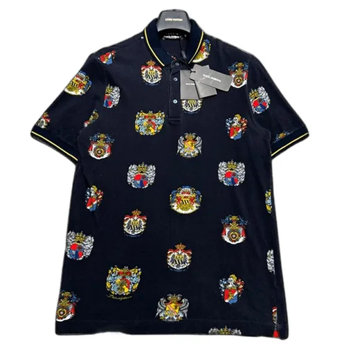 Áo Polo Nam Dolce & Gabbana D&G Printed Cotton G8HJ0T FS7V4 Màu Đen Họa Tiết Size 46