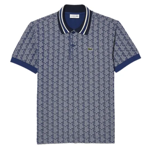 Thời trang Áo Polo - Áo Polo Nam Lacoste Classic Polo Shirt With Contrast Collar And Monogram Jacquard Material DH1417 10 QIE Màu Xanh Blue Size 4 - Vua Hàng Hiệu