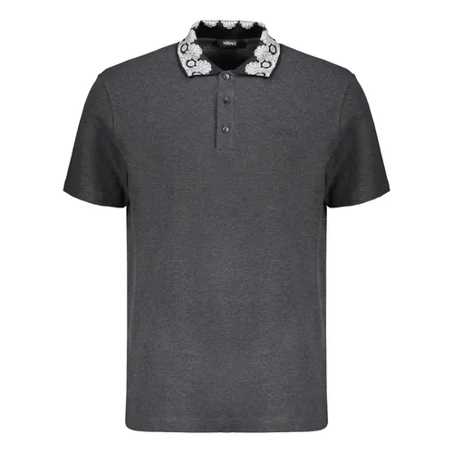 Thời trang Versace - Áo Polo Nam Versace Logo Embroidered Cotton Polo Shirt Màu Xám Size XS - Vua Hàng Hiệu