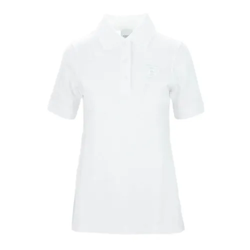 Thời trang Burberry Áo Polo 100% Cotton - Áo Polo Nữ Burberry Women's White Polo With B Logo-Emboirdered Màu Trắng Size S - Vua Hàng Hiệu