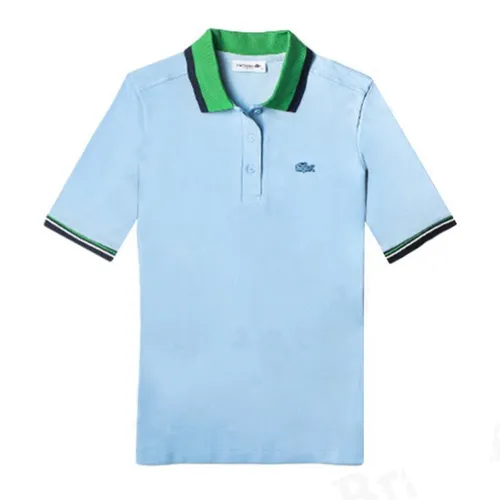 Thời trang - Áo Polo Nữ Lacoste Women's Slim Fit Colored Neck Stretch Cotton Piqué Polo PF7251 Màu Xanh Da Trời Size 34 - Vua Hàng Hiệu