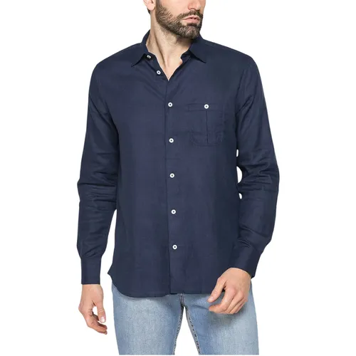Thời trang Áo sơ mi - Áo Sơ Mi Nam Carrera Jeans Men's Long Sleeve Linen And Lyocell Shirt T213A1254A_687 Màu Xanh Than Size L - Vua Hàng Hiệu
