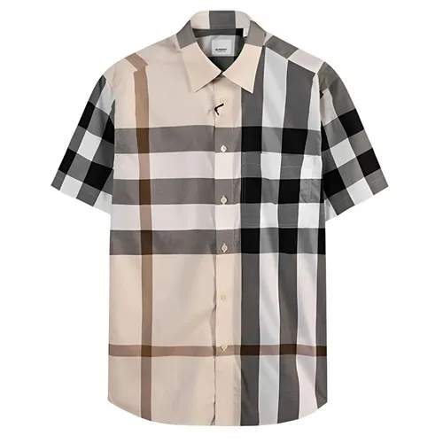 Thời trang Áo sơ mi - Áo Sơ Mi Cộc Tay Nam Burberry SS Claverdon Modern Beige Phối Màu Size XS - Vua Hàng Hiệu