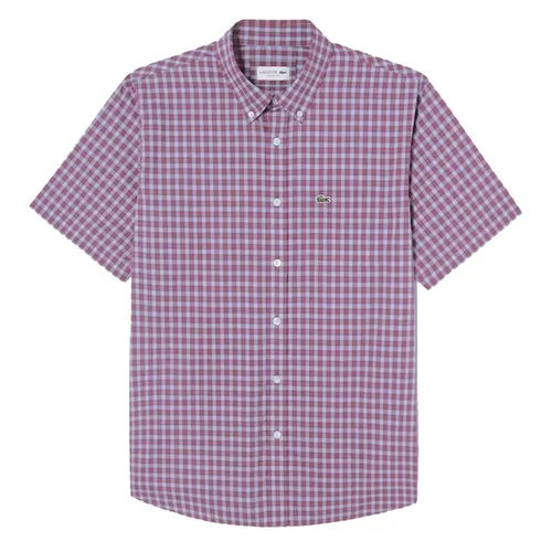 Thời trang Lacoste Áo sơ mi - Áo Sơ Mi Cộc Tay Nam Lacoste Men's Plaid Short Sleeve Shirt With Collar Buttons CH0744-INY Màu Đỏ Kẻ Trắng Size 41 - Vua Hàng Hiệu