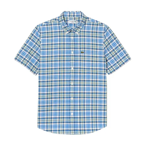 Áo Sơ Mi Cộc Tay Nam Lacoste Regular Fit Short Sleeve Check CH1910 FYF Màu Kẻ Xanh Trắng Size 38
