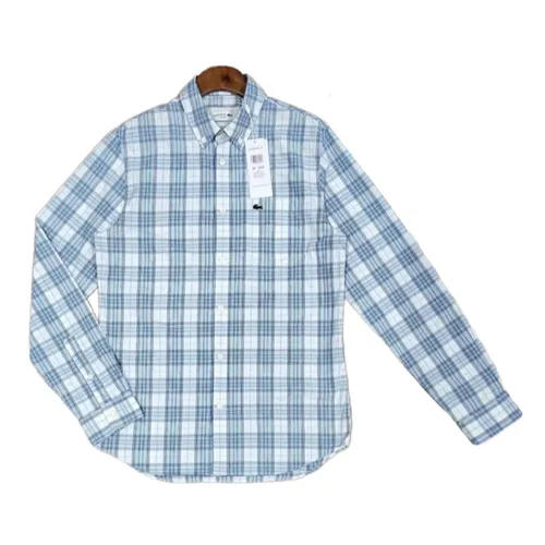 Áo Sơ Mi Dài Tay Nam Lacoste Men's Stretch Plaid Shirt Màu Kẻ Xanh Size 38