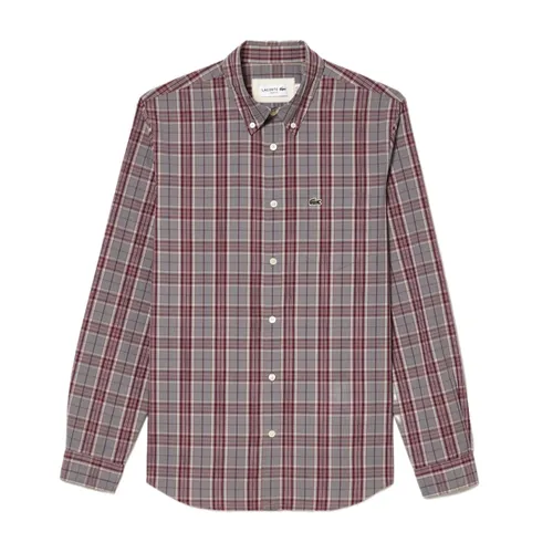 Áo Sơ Mi Nam Dài Tay Nam Lacoste Men's Long Sleeve Poplin Stretch Plaid Button Down Màu Kẻ Đỏ