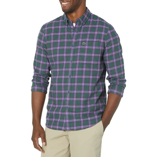 Áo Sơ Mi Nam Lacoste Classic Long Sleeve Checkered Woven Regular Purple CH0208 51 TPG Màu Tím Xanh Size 40