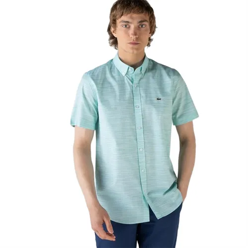 Thời trang Áo sơ mi - Áo Sơ Mi Nam Lacoste Men's Slim Fit Short Sleeve Patterned Light Green Shirt Màu Xanh Size 39 - Vua Hàng Hiệu