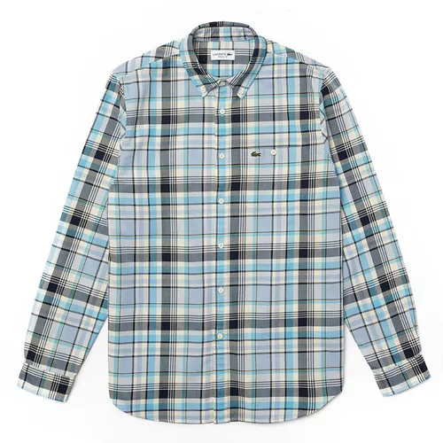 Thời trang Áo sơ mi - Áo Sơ Mi Nam Lacoste Regular Fit Checkered Madras Cotton Shirt CH7655 QJJ Kẻ Màu Xanh/Xám Size 39 - Vua Hàng Hiệu