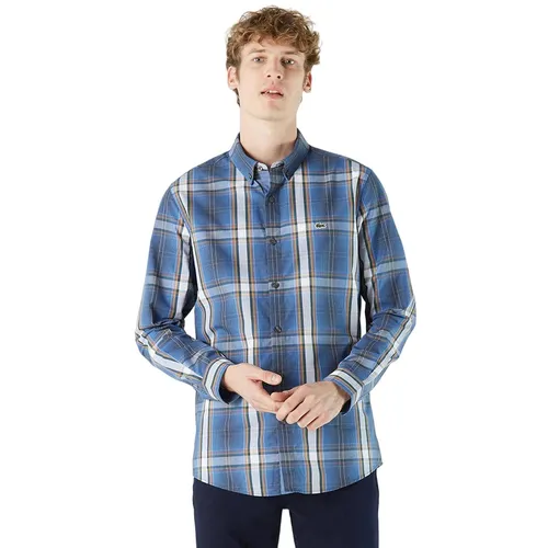 Thời trang Áo sơ mi - Áo Sơ Mi Nam Lacoste Shirt Men's Slim Fit With Buttons CH0204 04L Màu Xanh Kẻ - Vua Hàng Hiệu